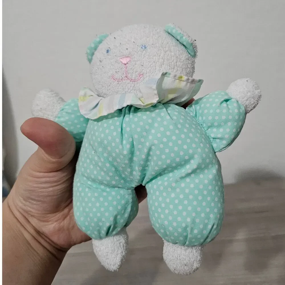 Kids Gift Green Blue Pastel Teddy Bear White Terry Clown Vintage
